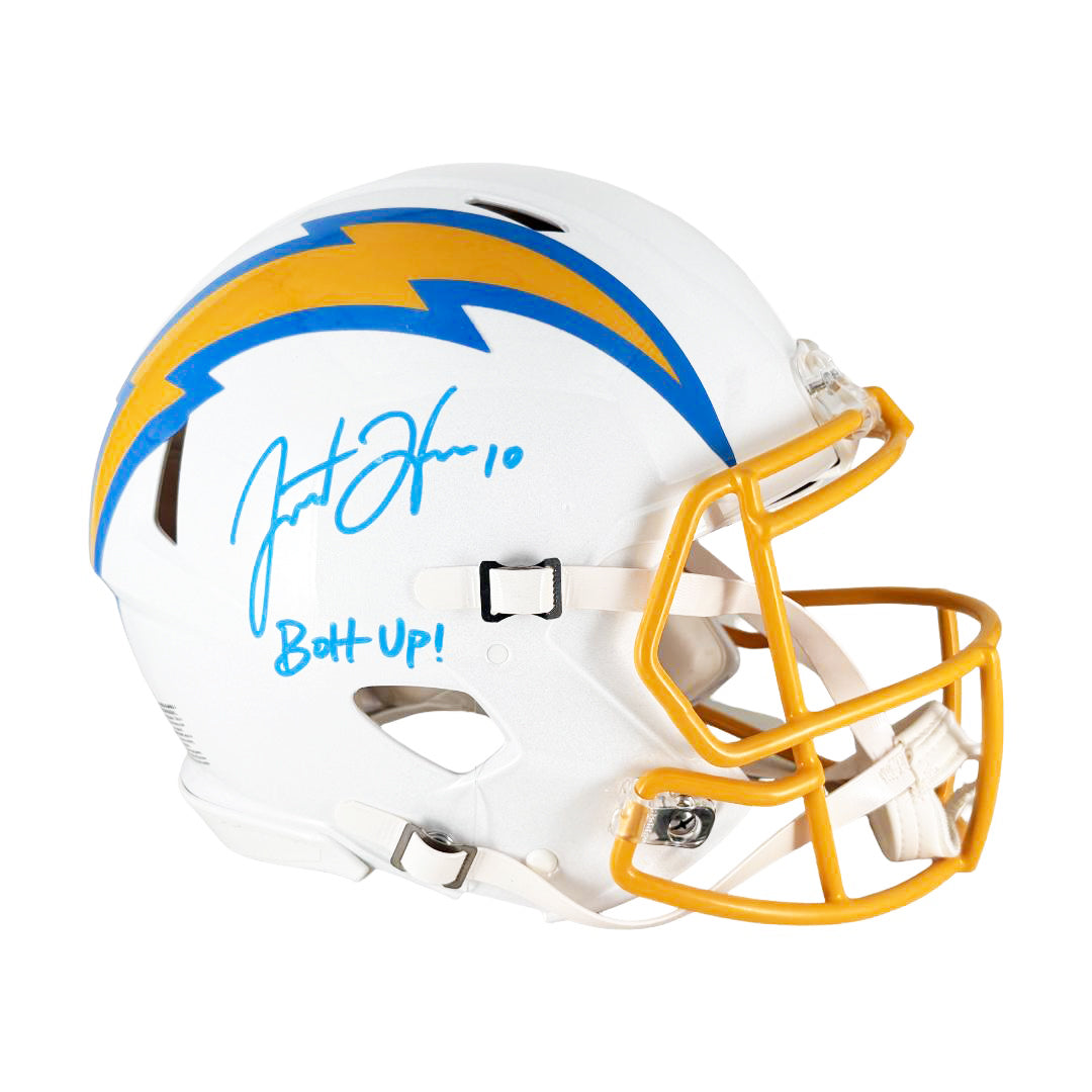 Justin Herbert Signed Bolt Up! Inscription Los Angeles Chargers Authentic Speed Full-Size Football Helmet (Beckett)