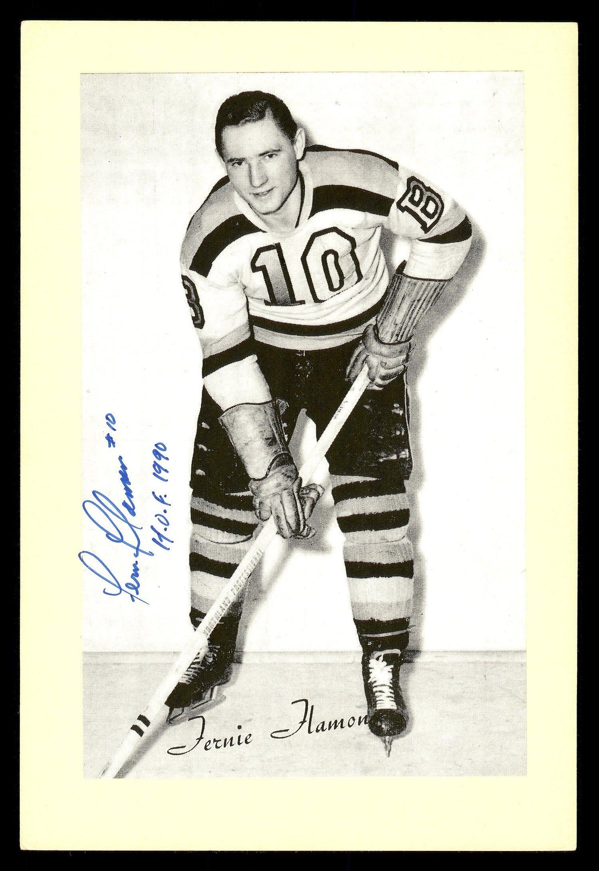 Fern Flaman Autographed 1944-63 Beehive Group 2 4.5x6.5 Photo Boston Bruins "HOF 1990" SKU #176781