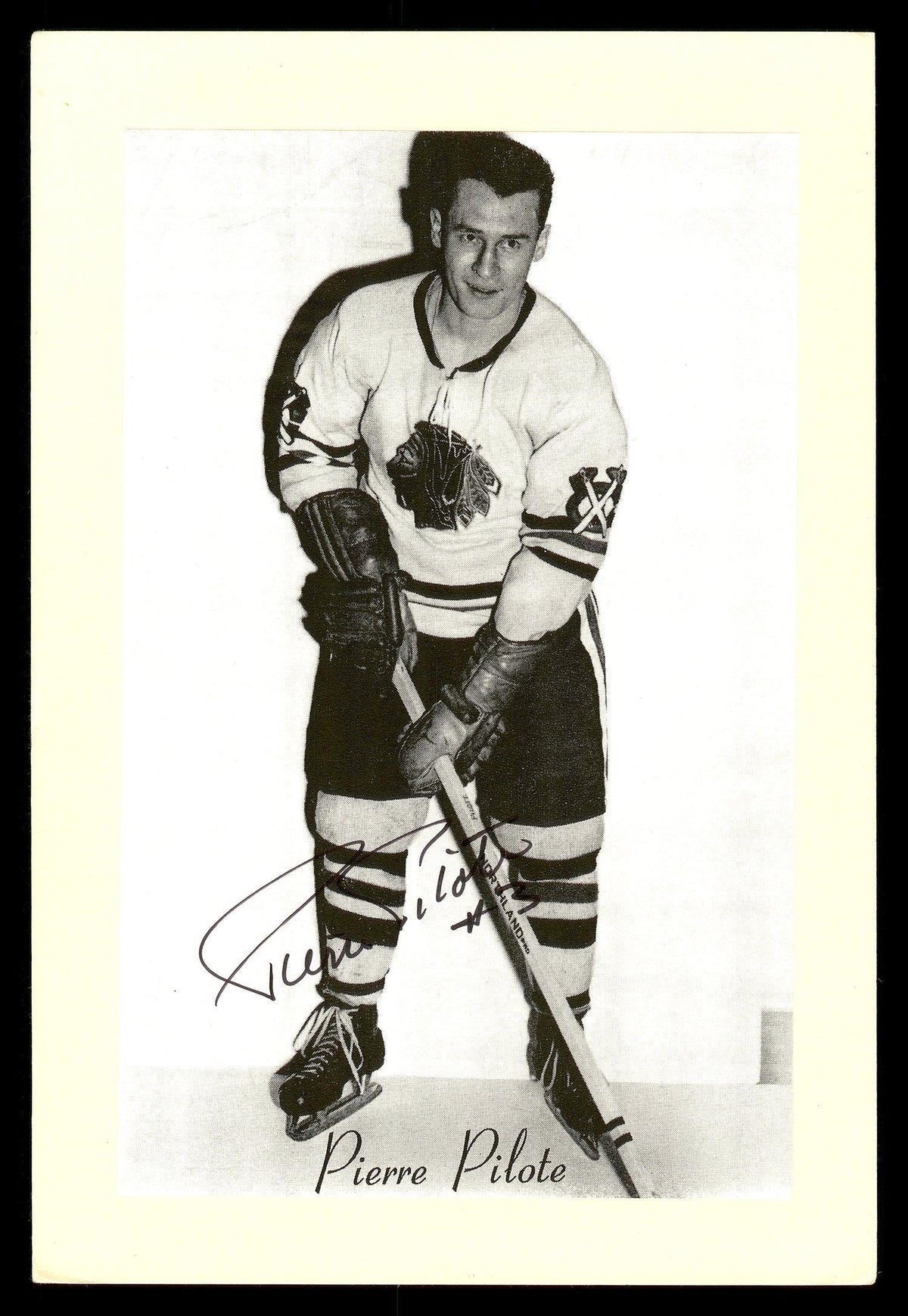 Pierre Pilote Autographed 1944-63 Beehive Group 2 4.5x6.5 Photo Chicago Blackhawks SKU #176797