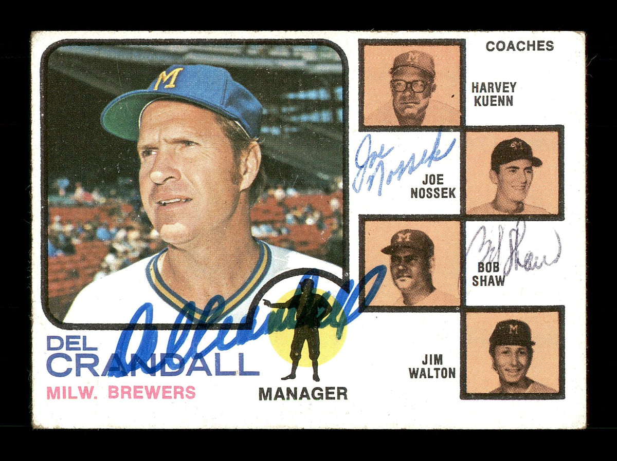 Del Crandall, Joe Nossek & Bob Shaw Autographed 1973 Topps Card #646 Milwaukee Brewers High Number SKU #167584