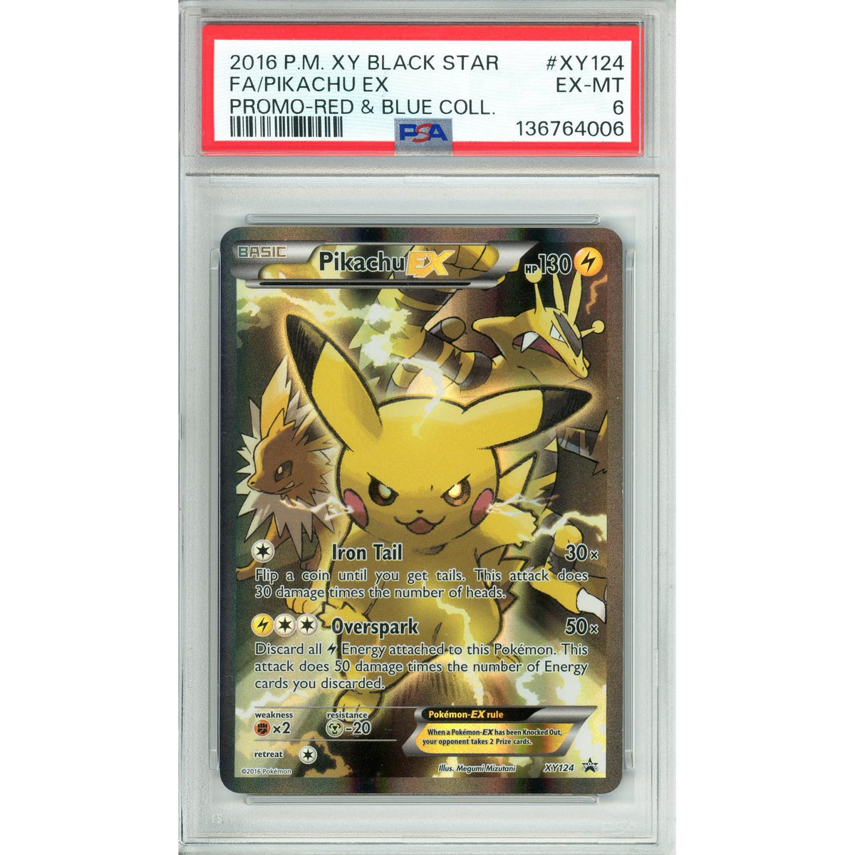 Pokemon Graded: Pikachu EX #XY124 XY Red & Blue Collection Promo (2016) Holo PSA 6
