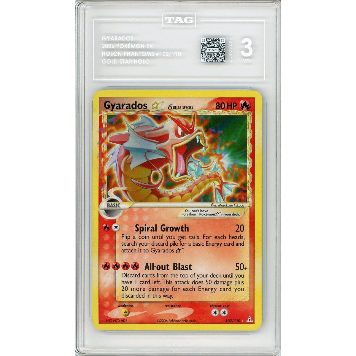 Pokemon Graded; Gyarados Gold Star 102/110 Holon Phantoms (2006) Holo Tag 3