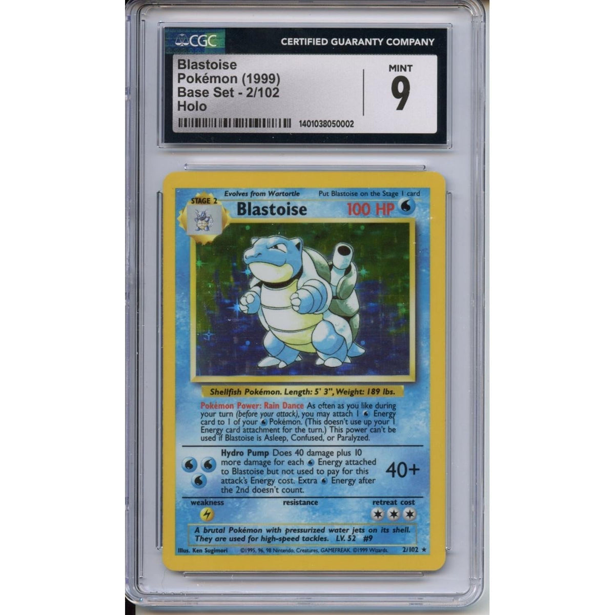 Pokemon Graded: Blastoise 2/102 Base Set (1999) Holo CGC 9