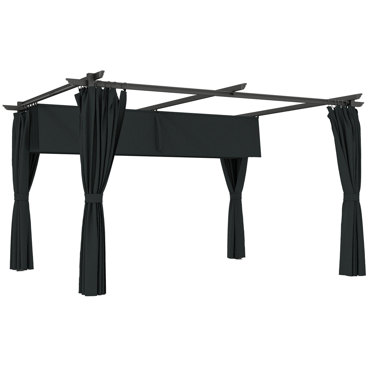 10' x 13' Retractable Pergola with UPF30+ All-Weather Canopy & Privacy Curtains Dark Grey