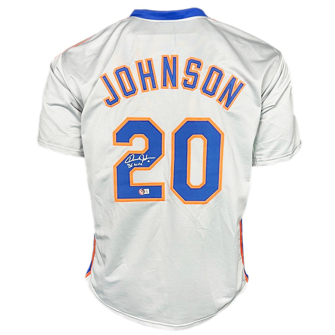 Howard Johnson Signed 86 WSC Inscription New York Grey Baseball Jersey (Beckett)
