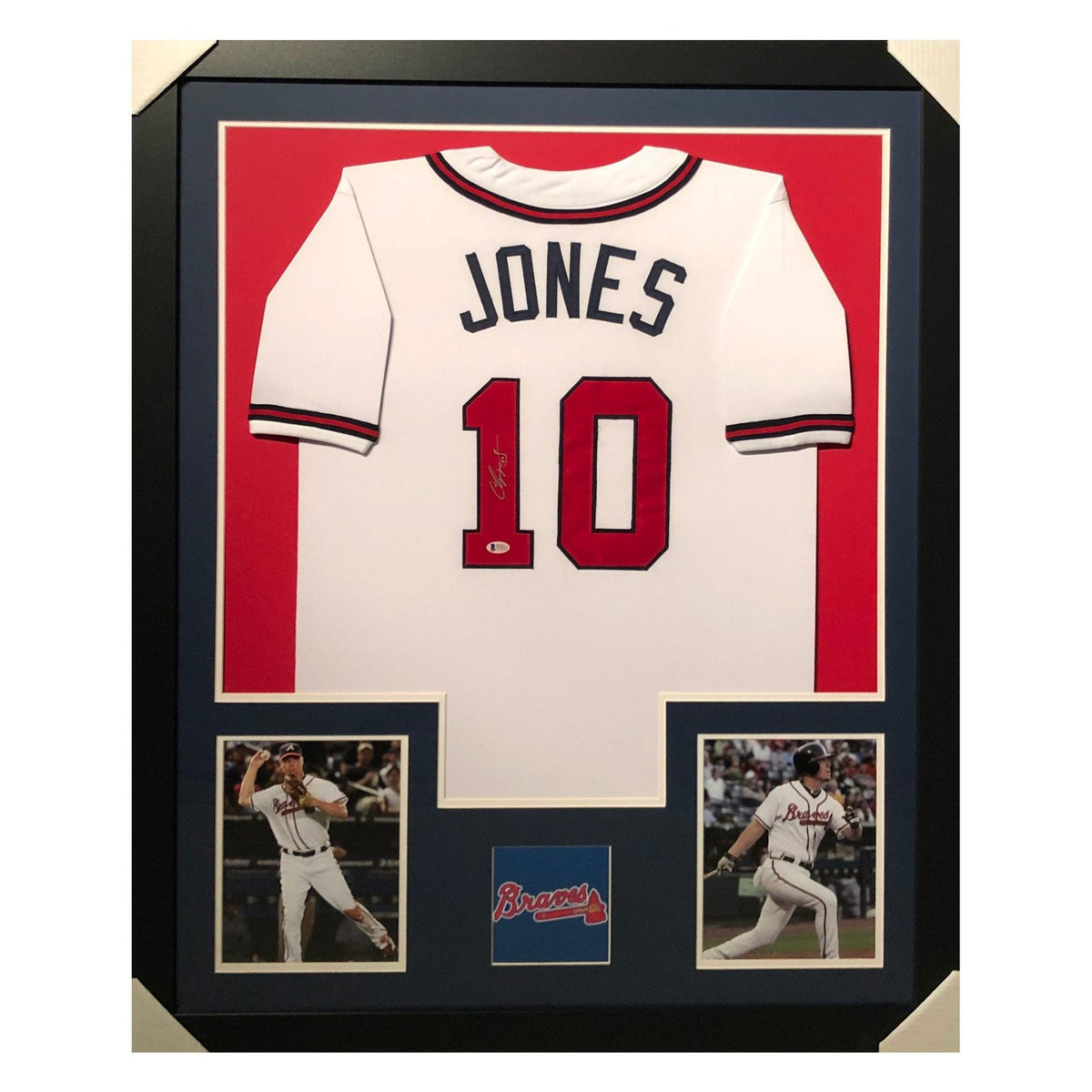 Chipper Jones Signed Atlanta Framed Vertical Layout Pro Edition White Jersey (Beckett)