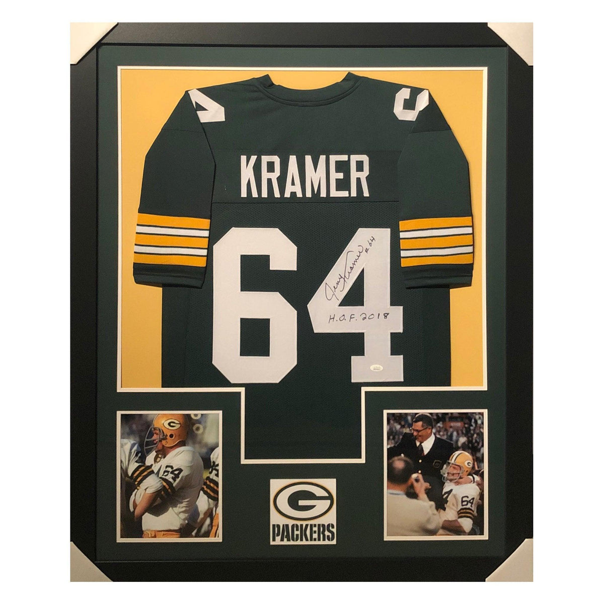 Jerry Kramer Signed HOF 2018 Framed Vertical Layout Pro Edition Green Jersey (JSA)