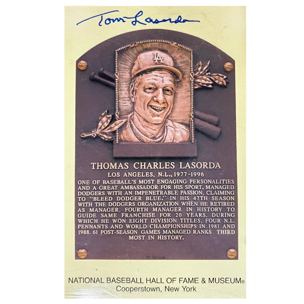 Tommy Lasorda Autographed HOF Plaque Card (JSA)