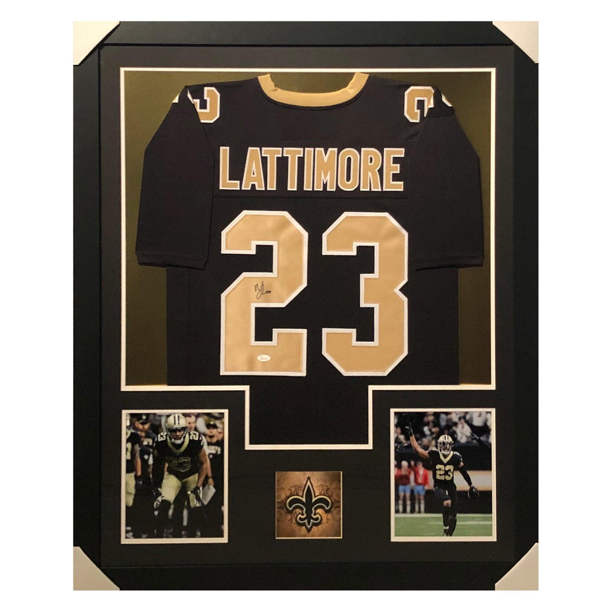 Marshon Lattimore Signed Framed Vertical Layout Pro Edition Black Jersey (JSA)