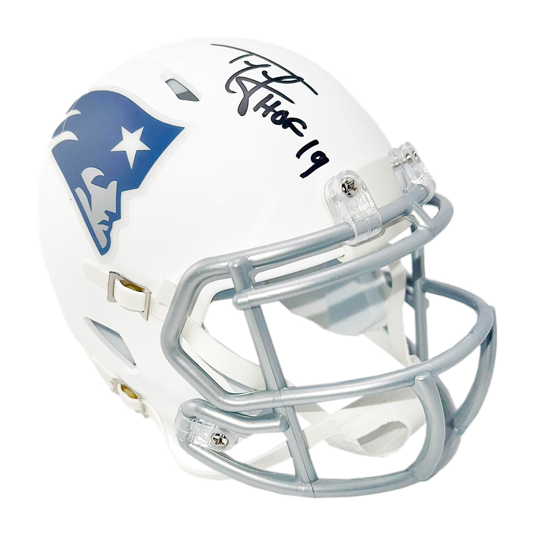 Ty Law Signed HOF 2019 Inscription New England Patriots Rivalries Mini Football Helmet (Beckett)