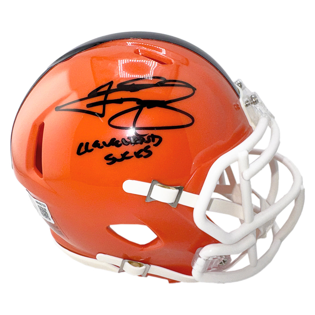 Johnny Manziel Signed Cleveland Sucks Inscription Cleveland Browns Speed Mini Football Helmet (Beckett)