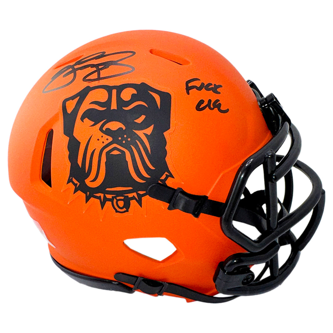 Johnny Manziel Signed Fuck CLE Inscription Cleveland Browns Rave Mini Football Helmet (Beckett)
