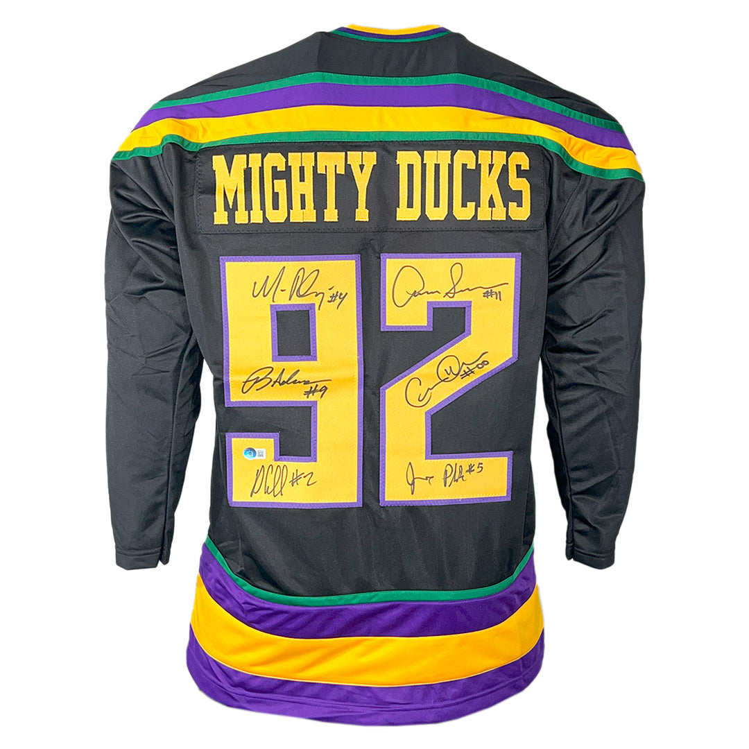The Mighty Ducks Signed Six Signature Black Hockey Jersey (Beckett)