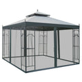 10' x 10' Patio Gazebo with Corner Shelves, Double Roof & Netting, Gray