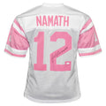 Joe Namath Signed Breast Cancer Awareness Jersey White and Pink Custom Jersey (JSA Witnessed)