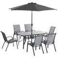 8 Pieces Patio Dining Set with Umbrella, Aluminum Frame Outdoor Table & 6 , Grey