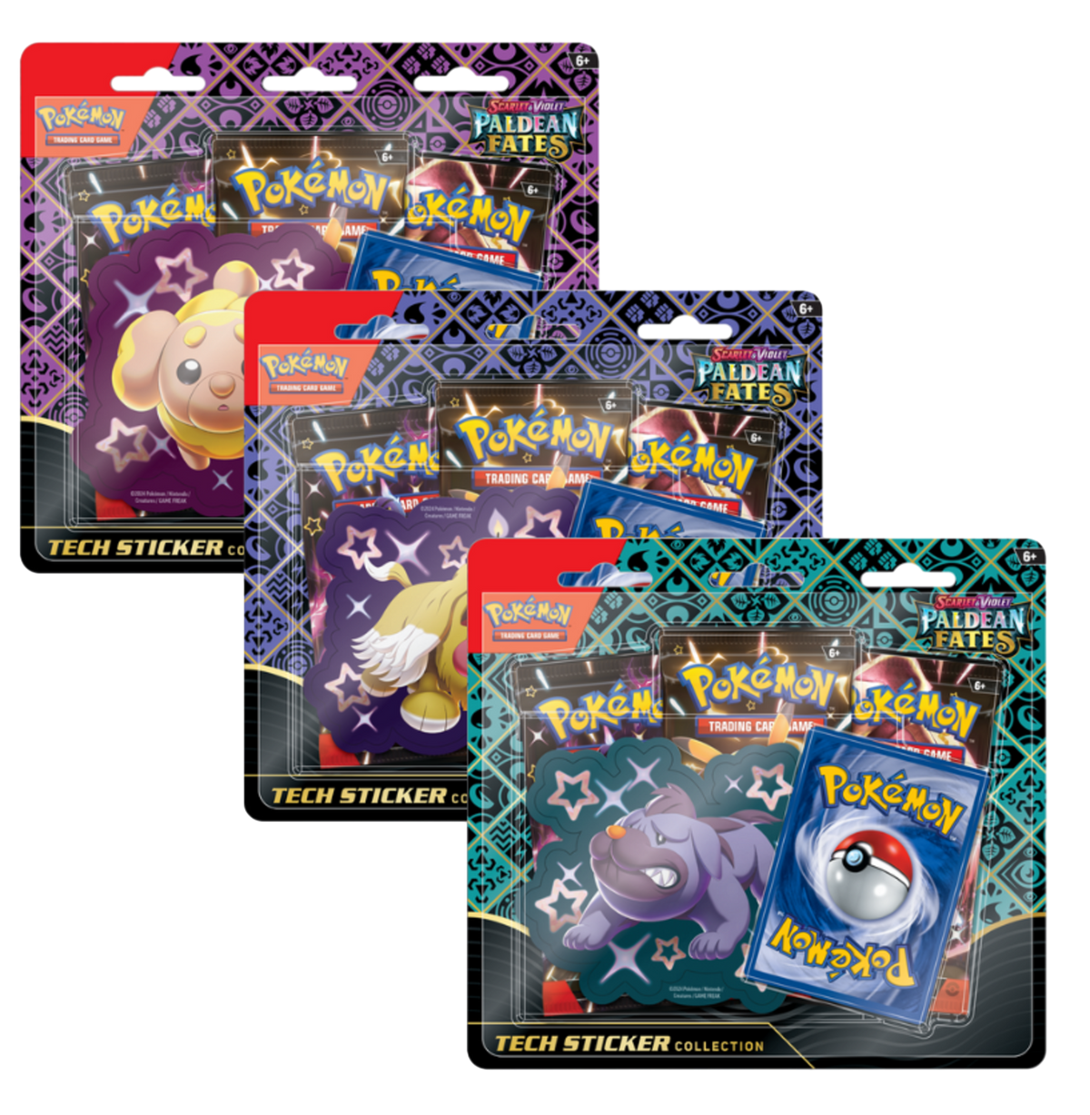 Pokémon TCG: Scarlet & Violet - Paldean Fates - Tech Sticker Collection (3 Blister Packs (1 of Each))