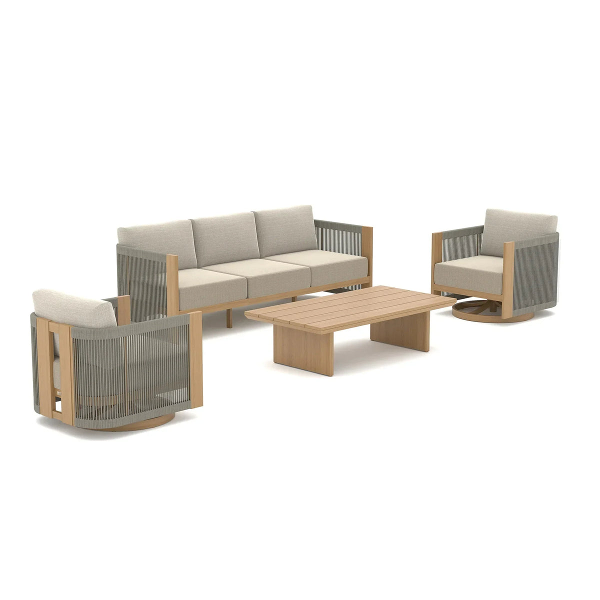 Positano 4-Piece Aluminum Rope Swivel Conversation Set with Sunbrella® Cushions