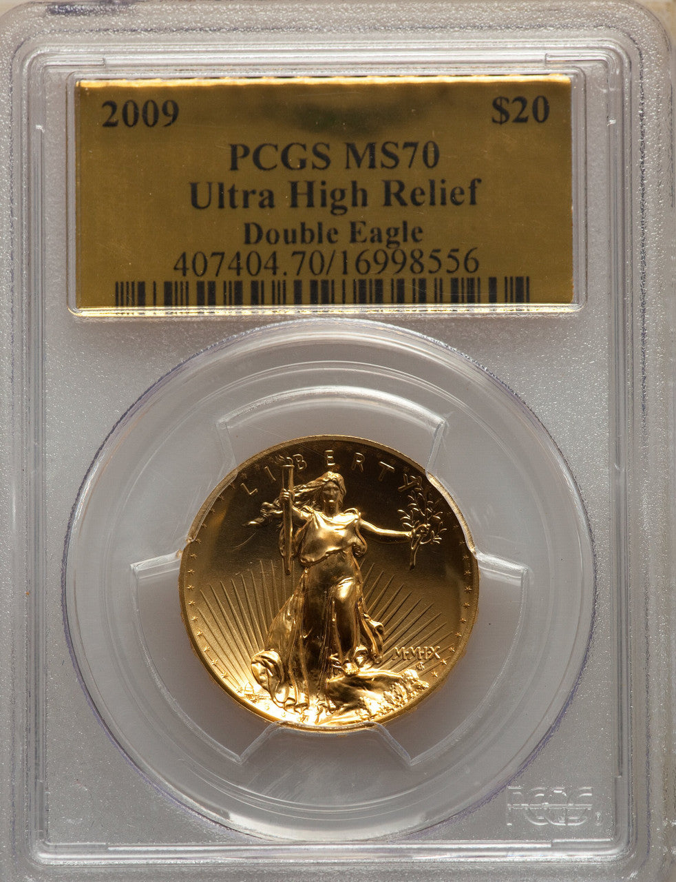 2009 $20 One-Ounce Gold Ultra High Relief Twenty Dollar PCGS MS70