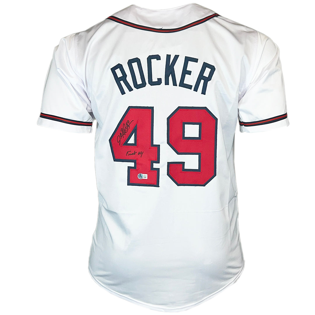John Rocker Signed F*** NY Inscription Atlanta White Baseball Jersey (Beckett)