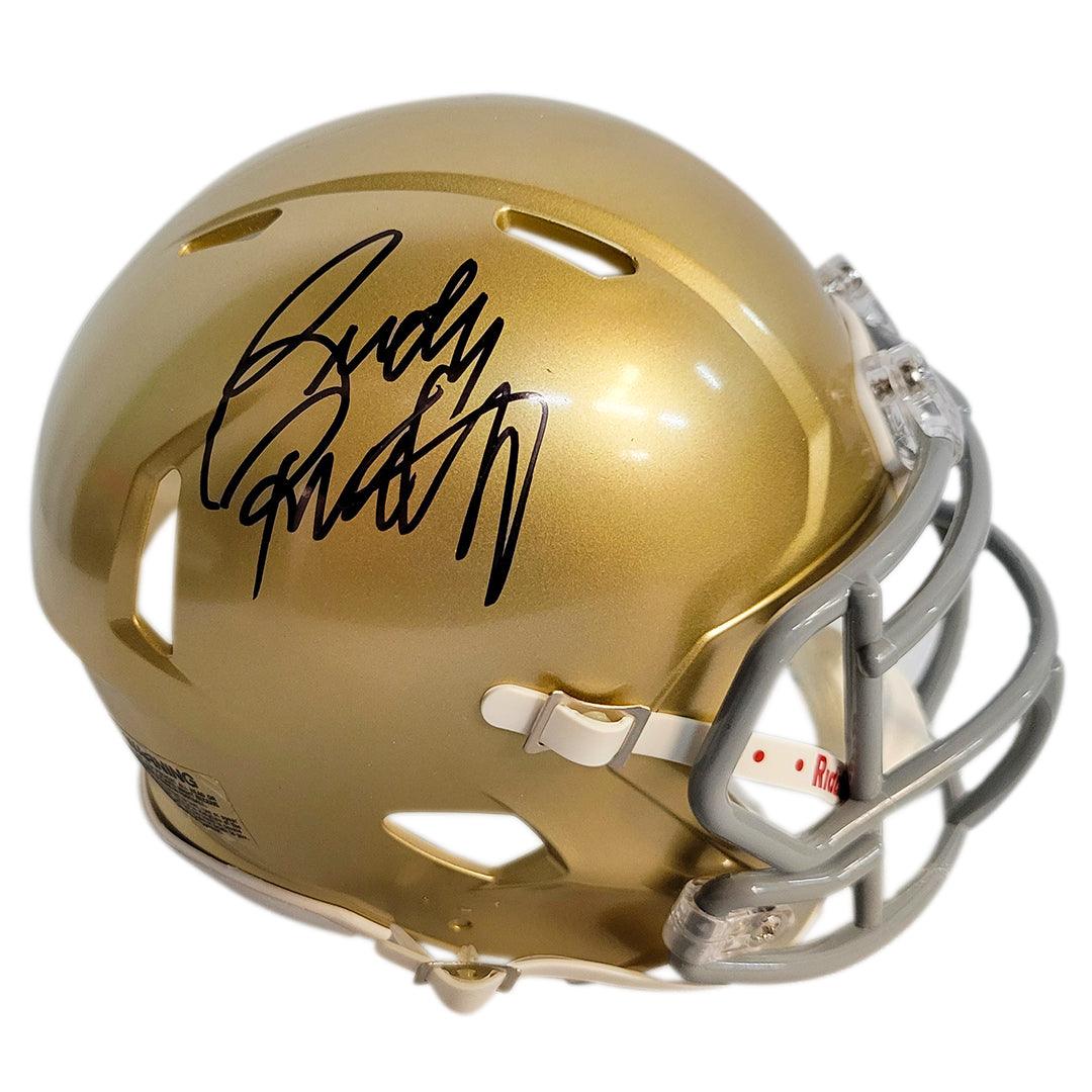 Rudy Ruettiger Signed Notre Dame Fighting Irish Speed Mini Replica Football Helmet (JSA)