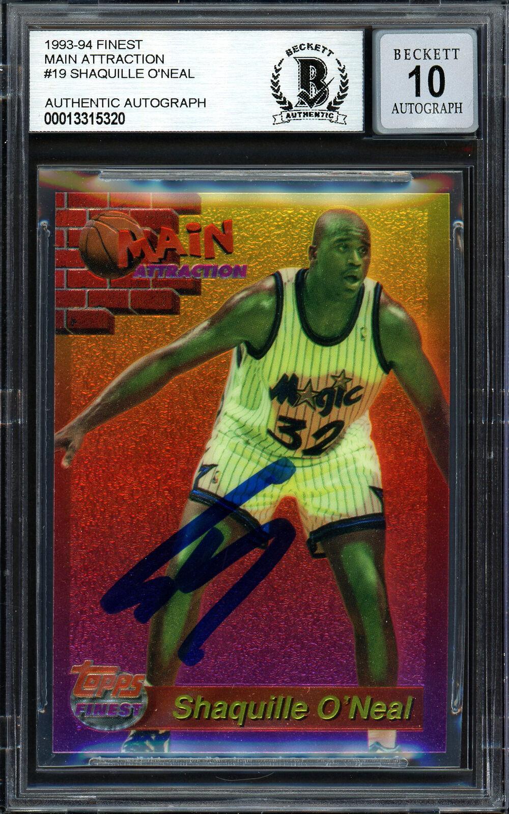 Shaquille Shaq O'Neal Autographed 1993-94 Topps Finest Main Attraction Card #19 Orlando Magic Auto Grade Gem Mint 10 Beckett BAS #13315320
