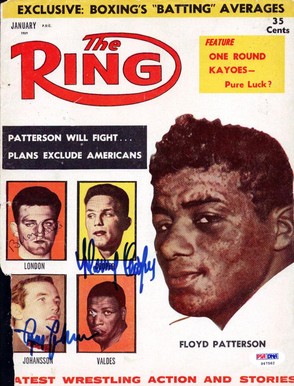Ingemar Johansson, Harry Cooper & Brian London Autographed The Ring Magazine Cover PSA/DNA #S47562
