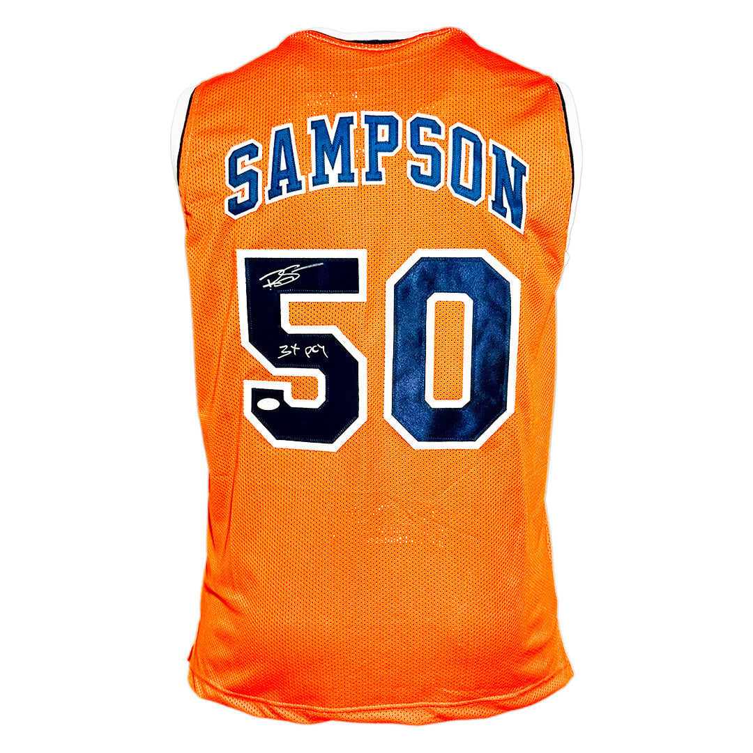 Ralph Sampson Signed 3x POY Inscription Virginia College Orange Basketball Jersey (JSA)