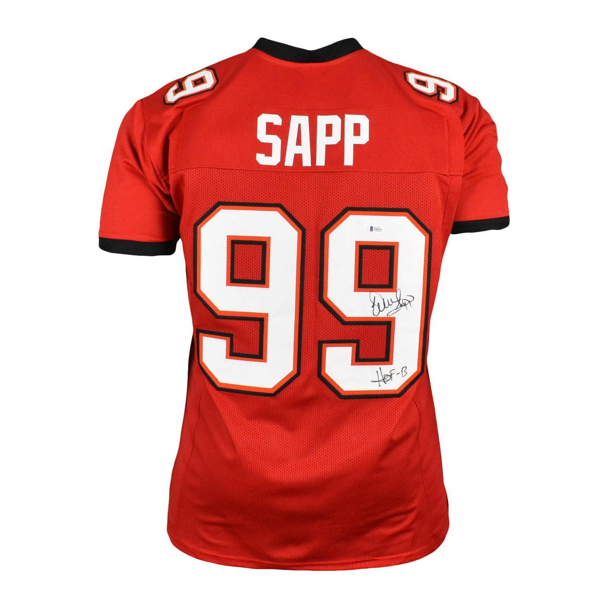 Warren Sapp Signed HOF 13 Inscription Tampa Bay Red Football Jersey (Beckett)