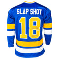Slap shot Movie Signed Three Signature Old Time Hockey Inscription Blue Hockey Jersey (Beckett)