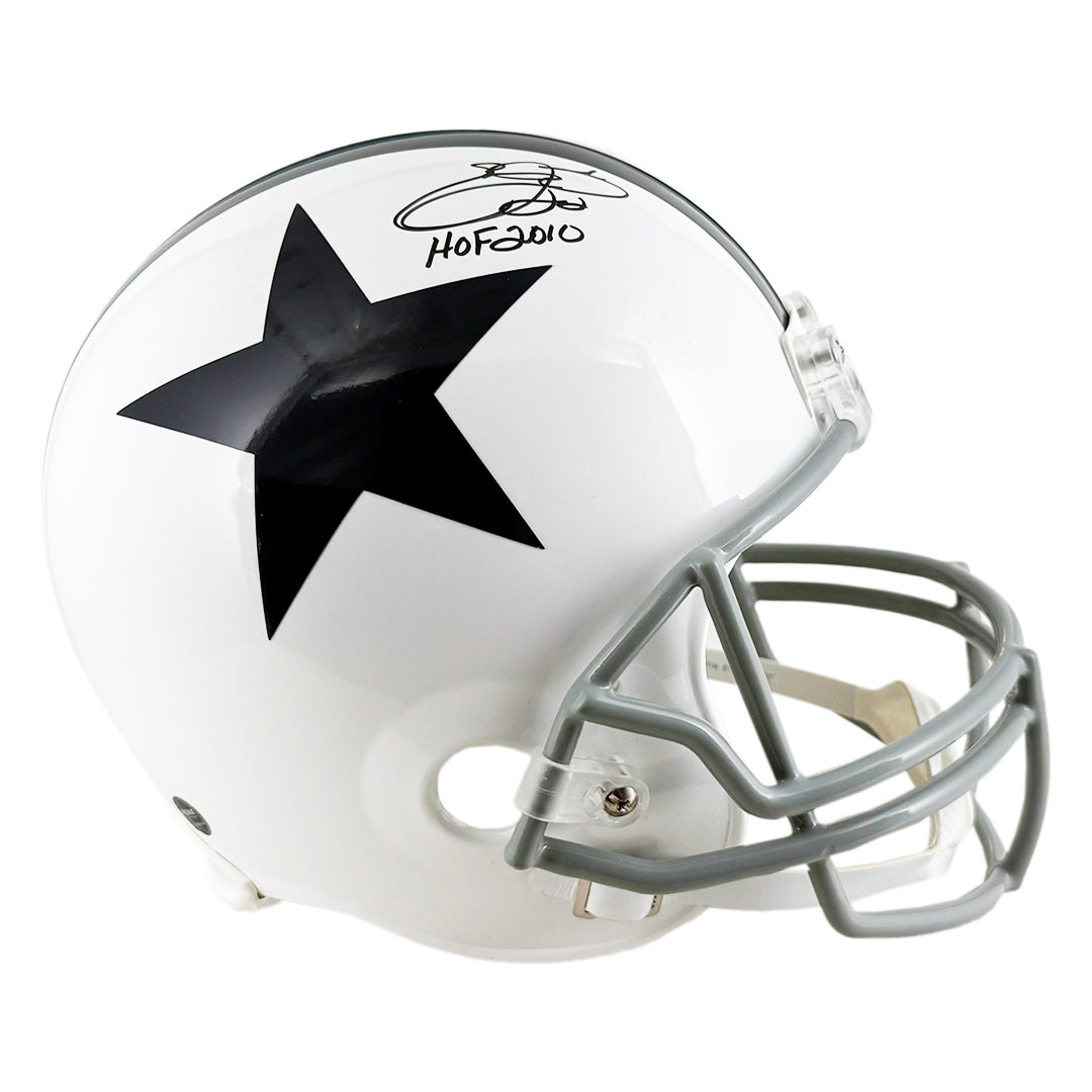 Emmitt Smith Signed HOF 2010 Inscription Dallas Cowboys Throwback 60-63 Full-Size Replica Football Helmet (JSA)