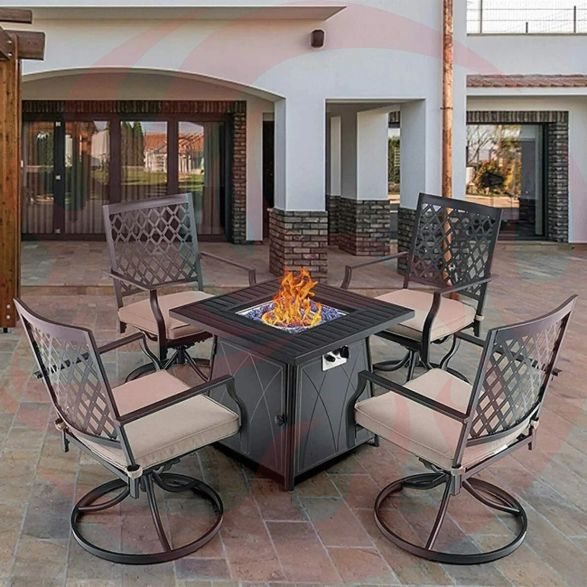 Sophia & William Outdoor Gas Fire Pit Table 5pc Set (SAK63872) (Black)