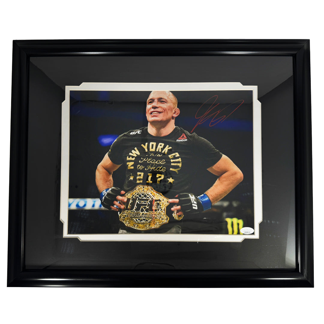George St-Pierre Signed Pose 1 Framed 11x14 MMA Photo (JSA)