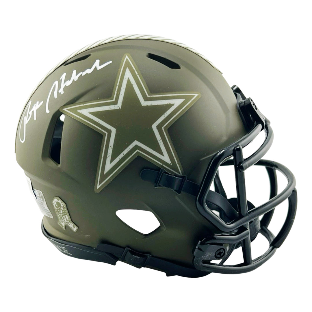 Roger Staubach Signed Dallas Cowboys Salute to Service Mini Football Helmet (Beckett)