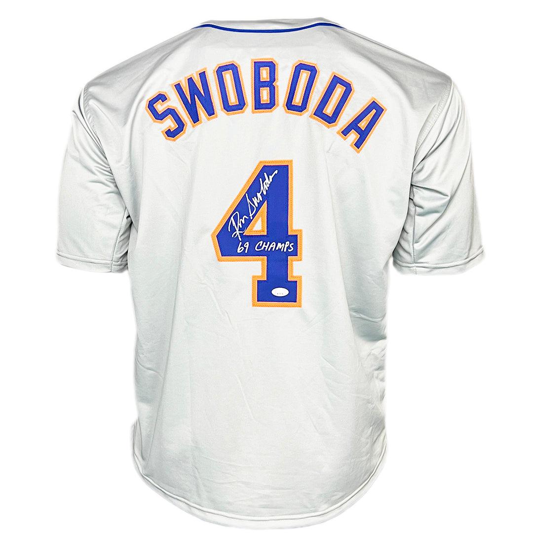 Ron Swoboda Signed 69 Champs Inscription New York Grey Baseball Jersey (JSA)