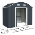 8' x 4' Galvanized Garden Shed with Adjustable Shelves, Foundation Kit, Dark Grey