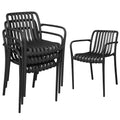 Stackable Patio Dining Chairs 4-Pack, Plastic Curved Back with Armrests, Black