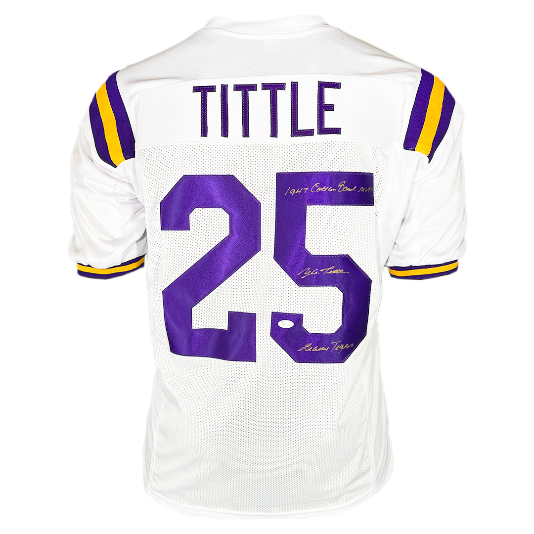 Y.A. Tittle Signed 1947 Cotton Bowl MVP Geaux Tigers Inscription LSU College White Football Jersey (JSA)