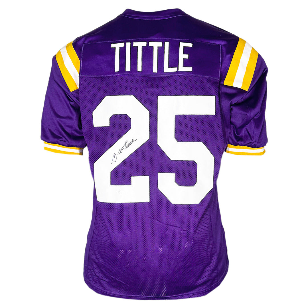 Y.A. Tittle Signed LSU College Purple Football Jersey (JSA)
