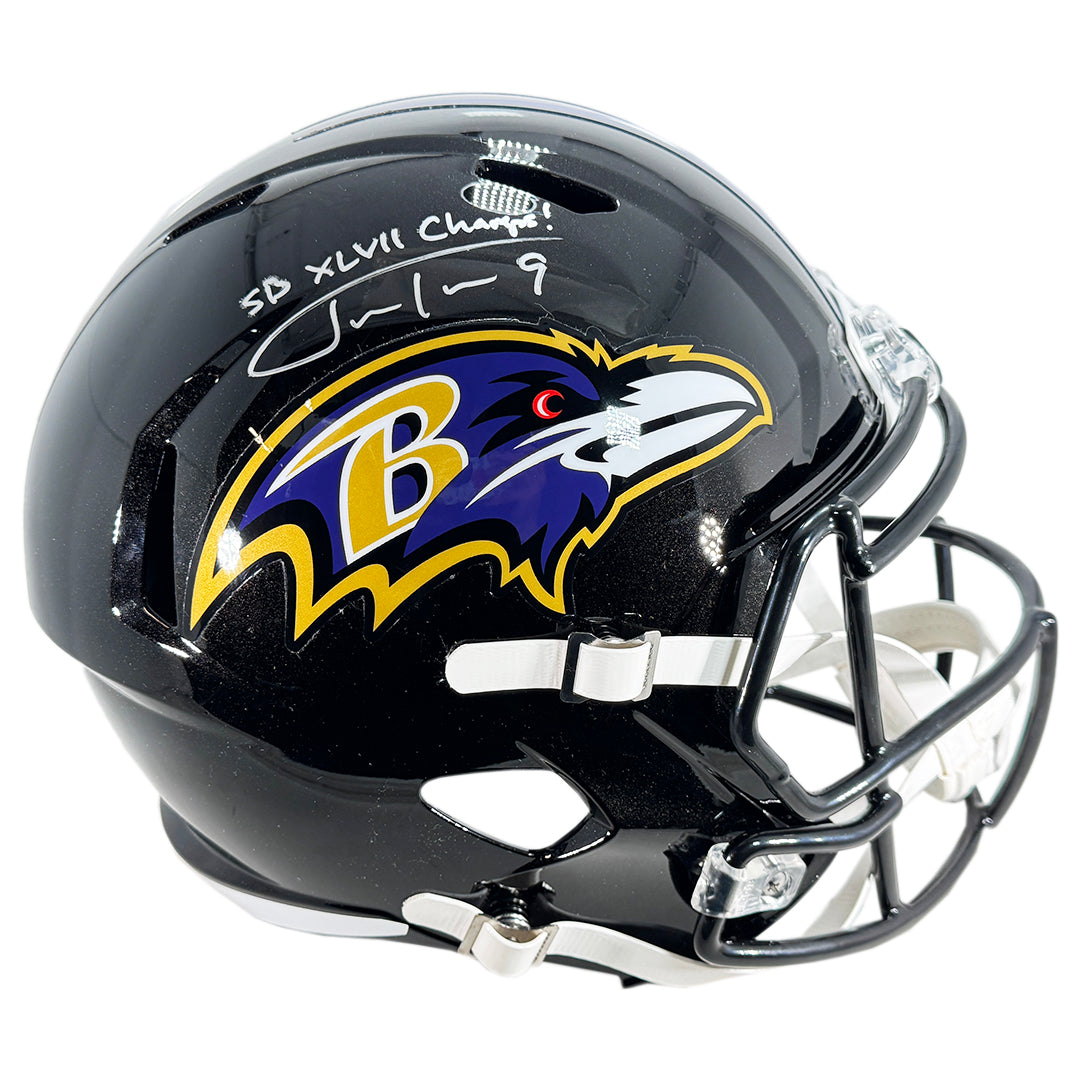 Justin Tucker Signed SB XLVII Champs! Inscription Baltimore Ravens Speed Full-Size Replica Football Helmet (Beckett)