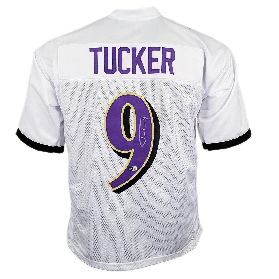Justin Tucker Signed Baltimore Pro White Football Jersey (Beckett)