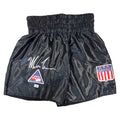 Mike Tyson Signed Above Go America Patch Black Boxing Trunks (Beckett)