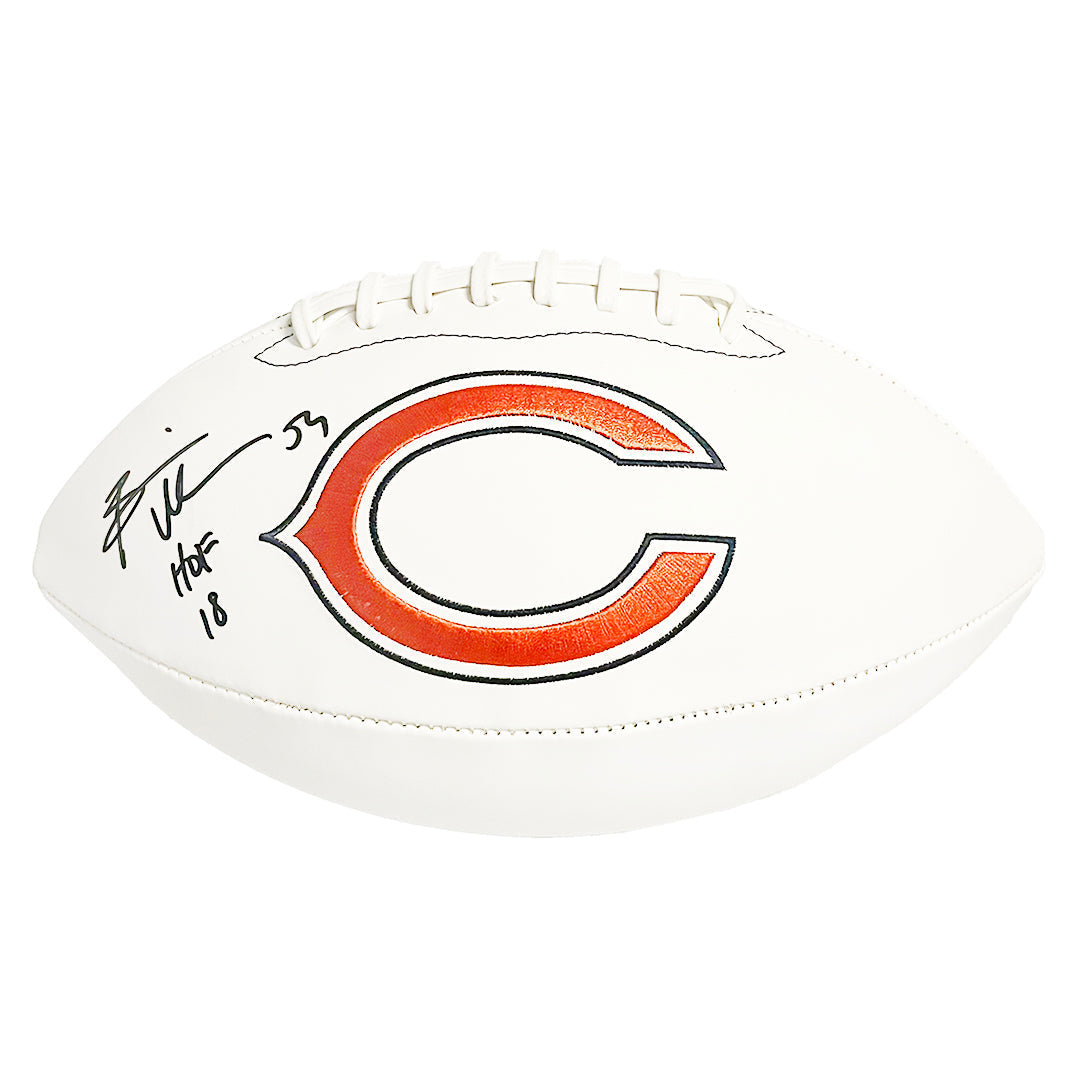 Brian Urlacher Signed HOF 18 Inscription Chicago Bears Official NFL Team Logo White Football (Beckett)