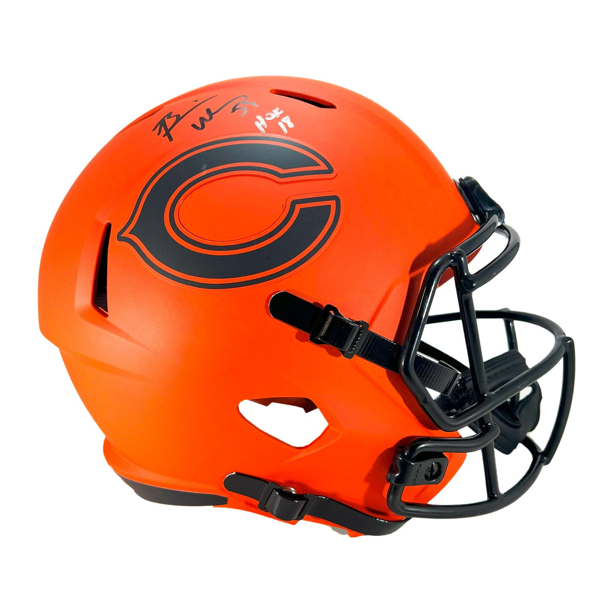 Brian Urlacher Signed HOF 18 Inscription Chicago Bears Rave Full-Size Replica Football Helmet Black ink (Beckett)