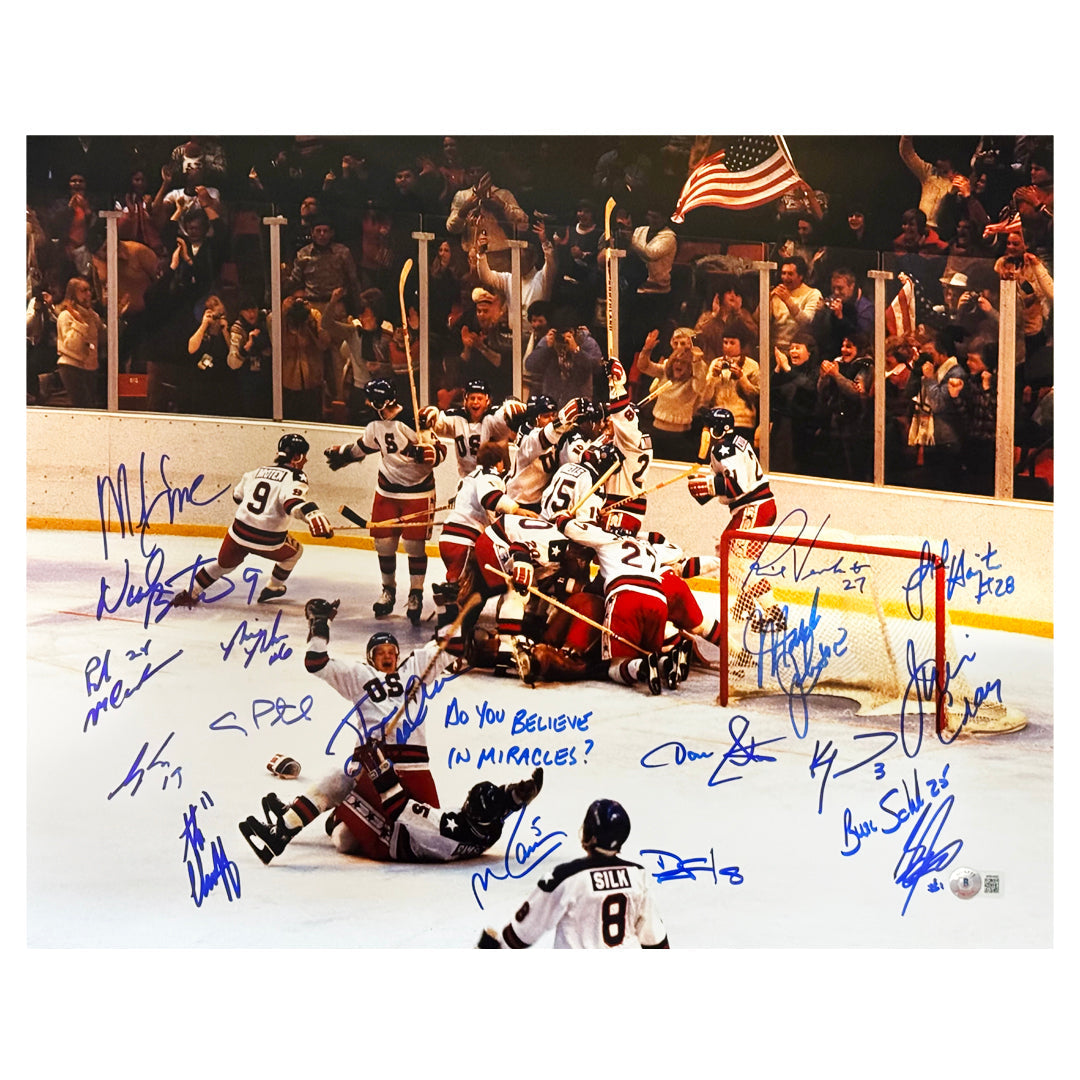 Miracle On Ice 18-Autograph 1980's Gold Medalists Team USA 16x20 Photo (Beckett)