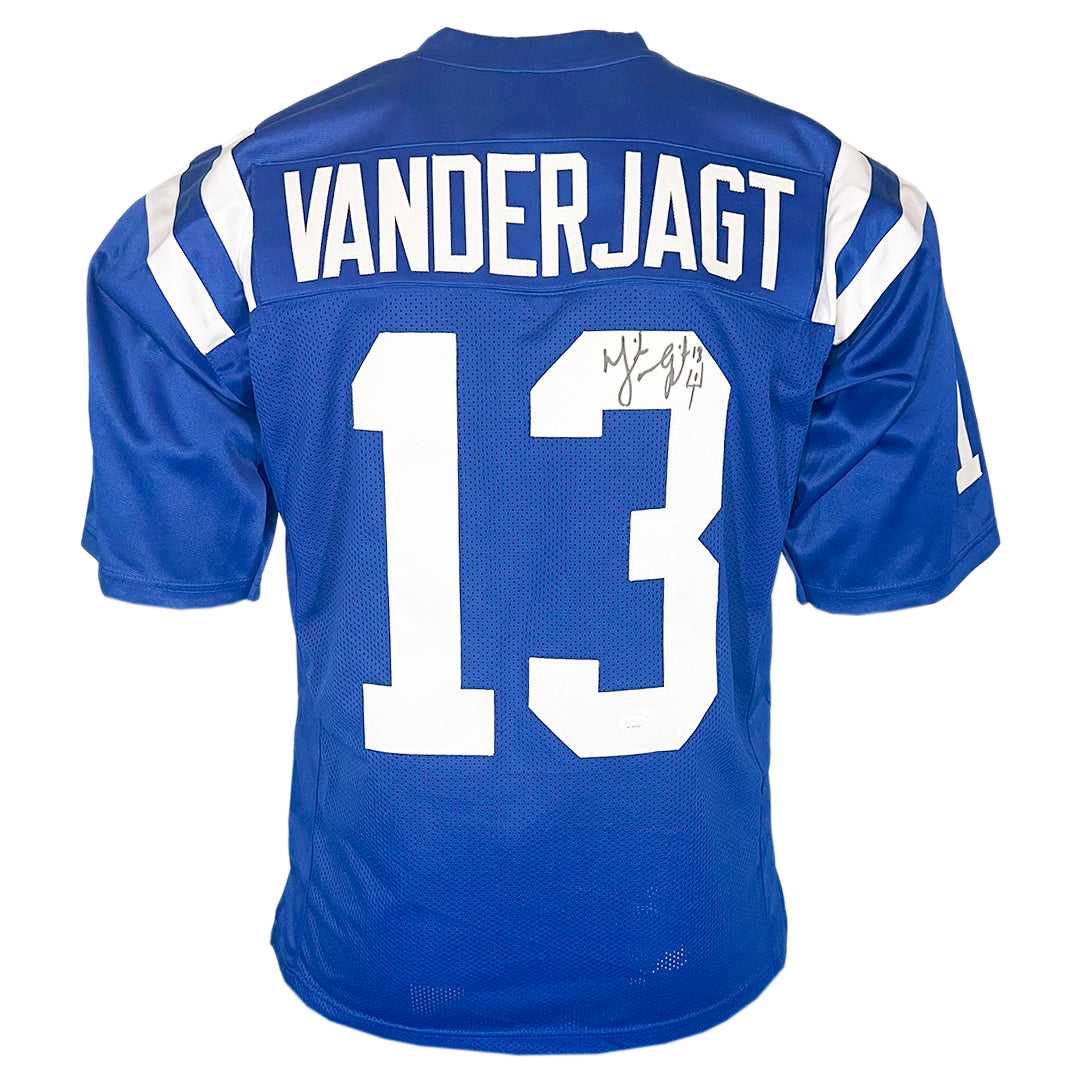 Mike Vanderjagt Signed Indianapolis Blue Football Jersey (JSA)
