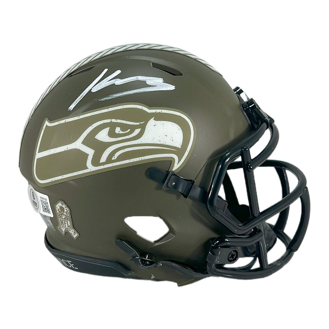 Kenneth Walker III Signed Seattle Seahawks Salute to Service Mini Football Helmet (Beckett)