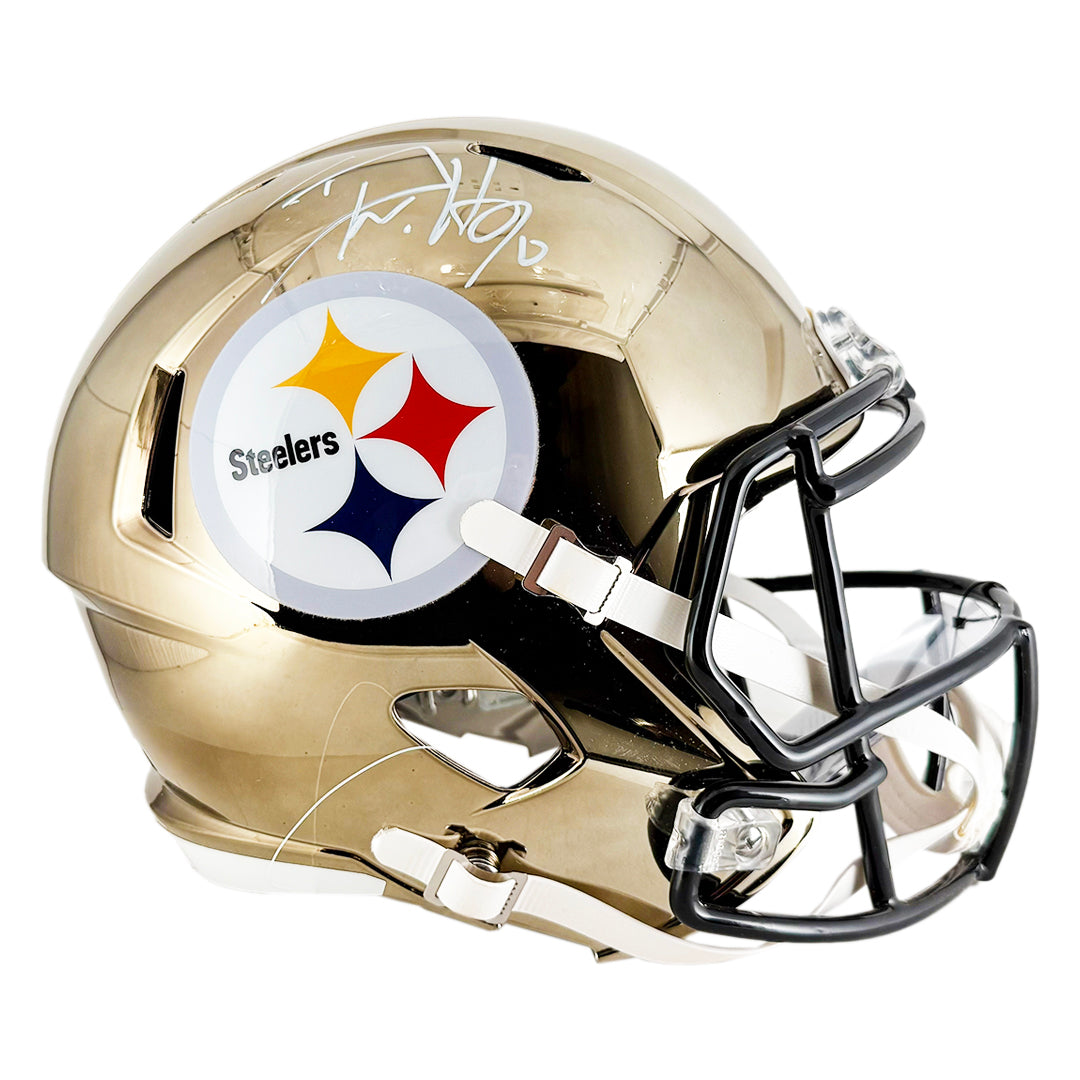 TJ Watt Signed Pittsburgh Steelers Chrome Speed Full-Size Replica Football Helmet (Beckett)