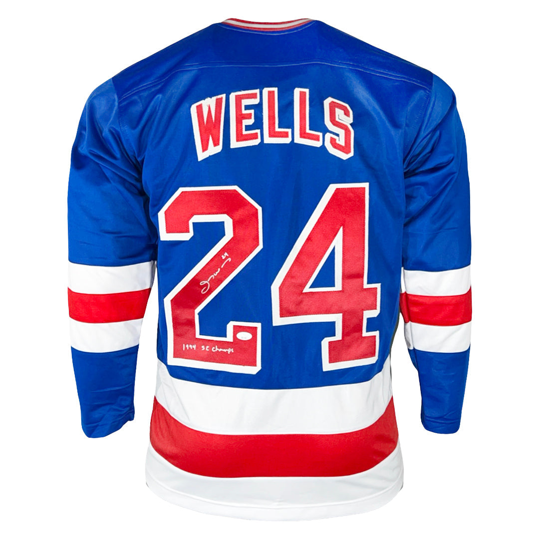 Jay Wells Signed 1994 SC Champs Inscription New York Blue Hockey Jersey (JSA)