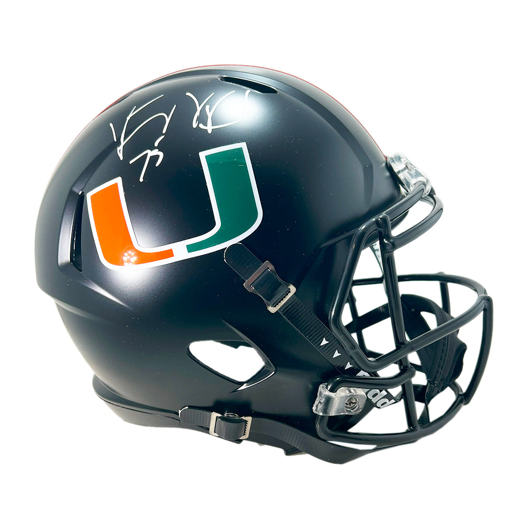 Vince Wilfork Signed Miami Hurricanes Alt Speed Full-Size Black Replica Football Helmet (Beckett)
